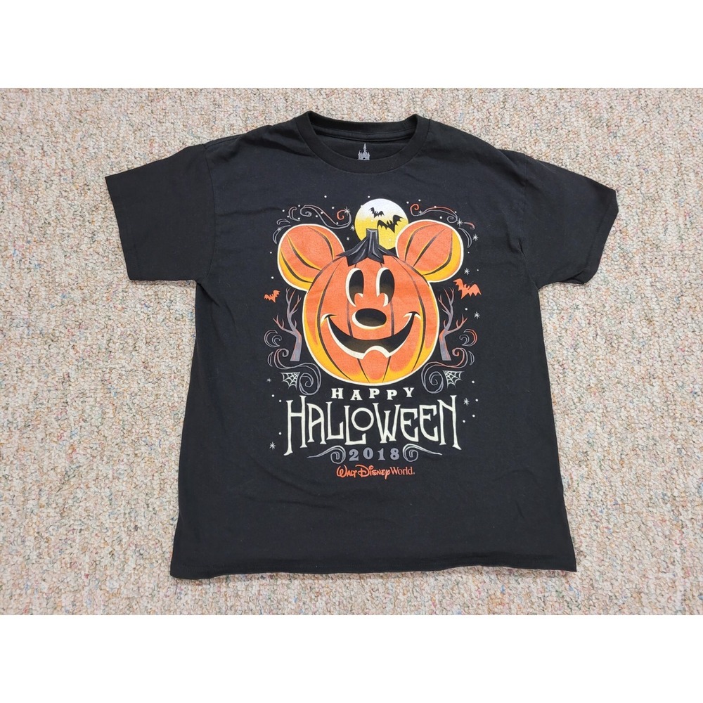 Disney Parks Shirt Kids Large Black Mickey Mouse Pumpkin Happy Halloween 2018